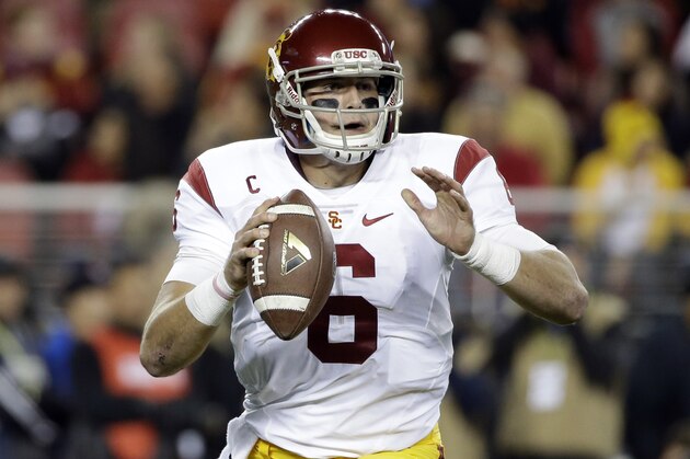 Southern California quarterback Cody Kessler (6) looks to throw against Stanford during the first half of a Pac-12 Conference championship NCAA college football game Saturday, Dec. 5, 2015, in Santa Clara, Calif. (AP Photo/Marcio Jose Sanchez)