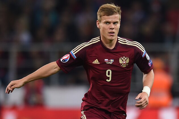 MOSCOW, RUSSIA - SEPTEMBER 05: Alexander Kokorin of Russia in action during the UEFA EURO 2016 Qualifier Group G match between Russia and Sweden at the Arena Otkritie Stadium on September 05, 2015 in Moscow, Russia.  (Photo by Epsilon/Getty Images)