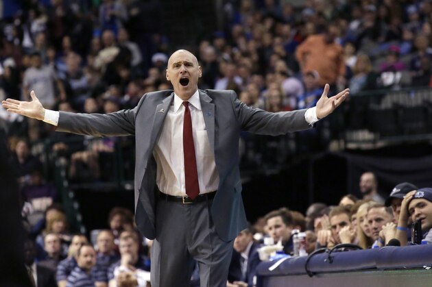 Dallas Mavericks head coach Rick Carlisle yells from the sidelines during the first half of an NBA basketball game again the Memphis Grizzlies Friday, Dec. 18, 2015, in Dallas. (AP Photo/LM Otero)