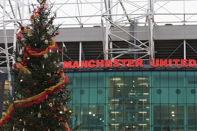 MANCHESTER, ENGLAND - DECEMBER 19:  A Christmas tree is displayed in front of the stadium prior to the Barclays Premier League match between Manchester United and Norwich City at Old Trafford on December 19, 2015 in Manchester, England.  (Photo by Alex Livesey/Getty Images)