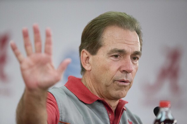 Alabama coach Nick Saban speaks during a news conference Wednesday, Dec. 16, 2015, in Tuscaloosa, Ala. Alabama plays Michigan State in the Cotton Bowl on New Year's Eve. (AP Photo/Brynn Anderson) Alabama coach Nick Saban speaks during a news conference Wednesday, Dec. 16, 2015, in Tuscaloosa, Ala. Alabama plays Michigan State in the Cotton Bowl on New Year's Eve. (AP Photo/Brynn Anderson)