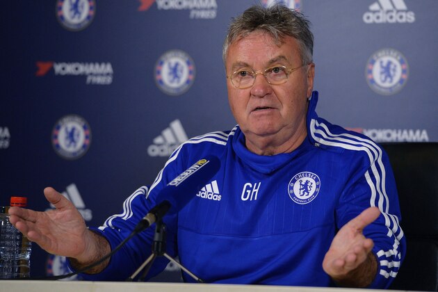 Chelsea's Dutch interim manager Guus Hiddink hosts a press conference at the club's training ground in Cobham, south west London, on December 23, 2015, ahead of their forthcoming English Premiere League fixture against Watford on December 26.    AFP PHOTO / GLYN KIRK

RESTRICTED TO EDITORIAL USE. No use with unauthorized audio, video, data, fixture lists, club/league logos or 'live' services. Online in-match use limited to 75 images, no video emulation. No use in betting, games or single club/league/player publications. / AFP / GLYN KIRK        (Photo credit should read GLYN KIRK/AFP/Getty Images)