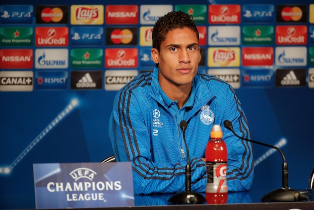 Real Madrid's Raphael Varane pauses during a press conference prior to a training session, at the Parc des Princes stadium, in Paris, France, Tuesday, Oct. 20, 2015. Real Madrid will face Paris Saint-Germain in a Champions League soccer match on Wednesday. (AP Photo/Thibault Camus)