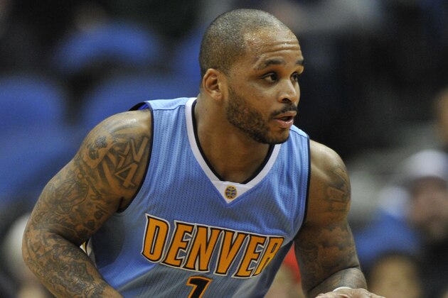 Denver Nuggets guard Jameer Nelson (1) dribbles against the Minnesota Timberwolves during the fourth quarter of an NBA basketball game Tuesday, Dec. 15, 2015, in Minneapolis. The Nuggets won 112-100. (AP Photo/Hannah Foslien)