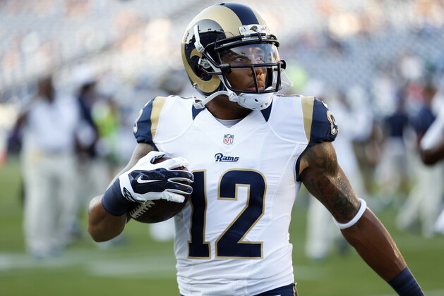 St. Louis Rams wide receiver Stedman Bailey warms up before a preseason NFL football game against the Tennessee Titans Sunday, Aug. 23, 2015, in Nashville, Tenn. (AP Photo/Weston Kenney)