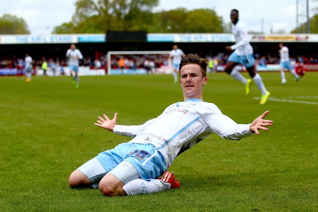 CRAWLEY, WEST SUSSEX - MAY 03:  James Maddison of Coventry celebrates after scoring to make it 2-1 during the Sky Bet League One match between Crawley Town and Coventry City at The Checkatrade.com Stadium on May 3, 2015 in Crawley, West Sussex.  (Photo by Jordan Mansfield/Getty Images)