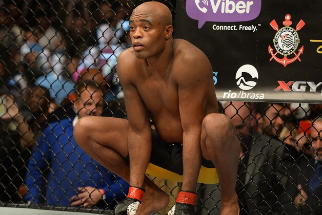 Jan 31, 2015; Las Vegas, NV, USA; Anderson Silva (red gloves) prepares to fight Nick Diaz (not pictured) in a middleweight bout during UFC 183 at the MGM Grand Garden Arena. Mandatory Credit: Jayne Kamin-Oncea-USA TODAY Sports