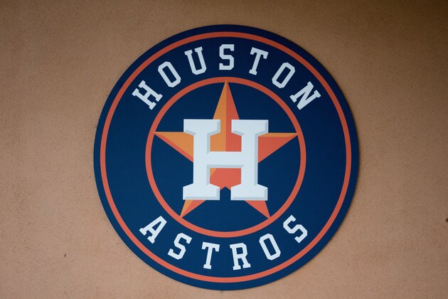 KISSIMMEE, FL - MARCH 12: A Houston Astros logo at the stadium during the spring training game against the Washington Nationals at Osceola County Stadium on March 12, 2014 in Kissimmee, Florida. (Photo by Rob Foldy/Getty Images)