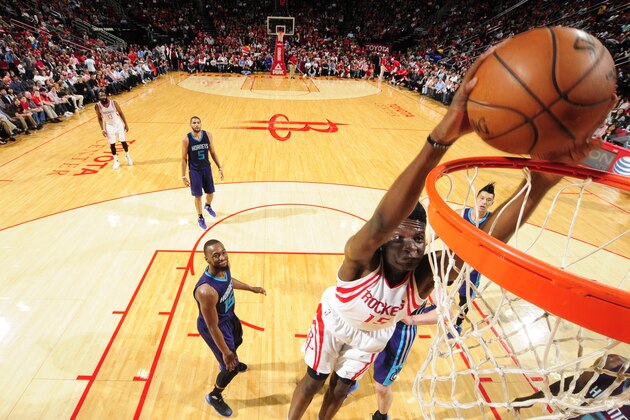 HOUSTON, TX - DECEMBER 21: Clint Capela #15 of the Houston Rockets dunks against the Charlotte Hornets on December 21, 2015 at the Toyota Center in Houston, Texas. NOTE TO USER: User expressly acknowledges and agrees that, by downloading and or using this photograph, User is consenting to the terms and conditions of the Getty Images License Agreement. Mandatory Copyright Notice: Copyright 2015 NBAE (Photo by Bill Baptist/NBAE via Getty Images)