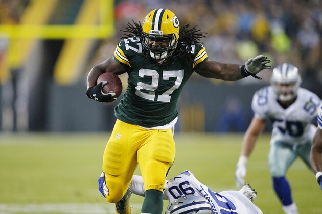 GREEN BAY, WI - DECEMBER 13: Eddie Lacy #27 of the Green Bay Packers runs the ball against the Dallas Cowboys during the game at Lambeau Field on December 13, 2015 in Green Bay, Wisconsin. The Packers defeated the Cowboys 28-7. (Photo by Joe Robbins/Getty Images)