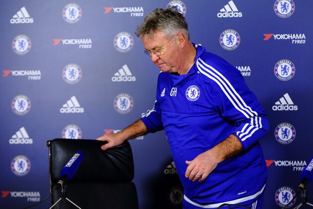 COBHAM, ENGLAND - DECEMBER 23:  New Chelsea Manager Guus Hiddink walks in ahead of a press conference at Chelsea Training Ground on December 23, 2015 in Cobham, England.  (Photo by Jordan Mansfield/Getty Images)