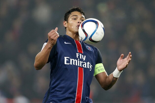 PARIS, FRANCE - DECEMBER 13: Thiago Silva of PSG in action during the French Ligue 1 match between Paris Saint-Germain (PSG) and Olympique Lyonnais (OL) at Parc des Princes stadium on December 13, 2015 in Paris, France. (Photo by Jean Catuffe/Getty Images)