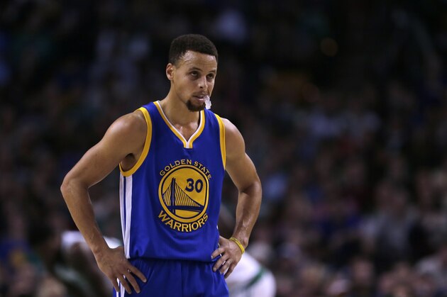 Golden State Warriors guard Stephen Curry (30) during the first quarter of an NBA basketball game in Boston, Friday, Dec. 11, 2015. (AP Photo/Charles Krupa)