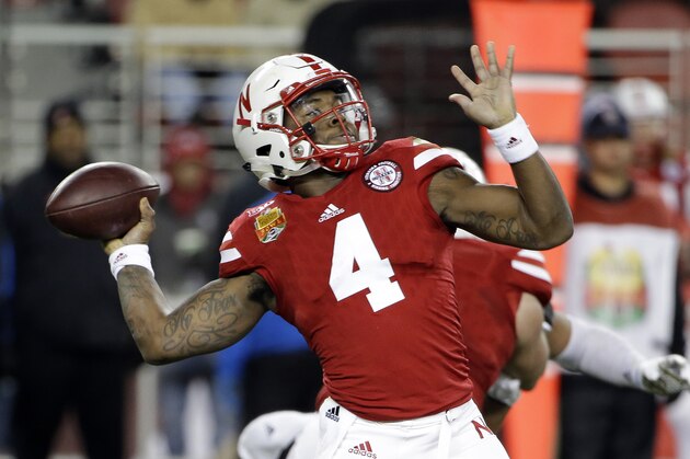 Nebraska quarterback Tommy Armstrong Jr. throws against UCLA during the first half of the Foster Farms Bowl NCAA college football game Saturday, Dec. 26, 2015, in Santa Clara, Calif. (AP Photo/Marcio Jose Sanchez)