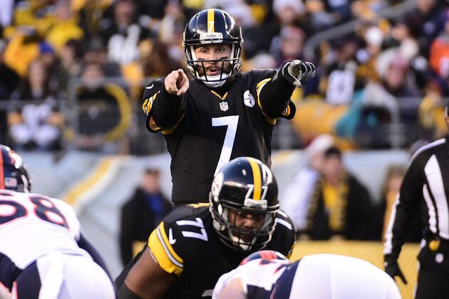 Pittsburgh Steelers quarterback Ben Roethlisberger (7) looks to pass in the first quarter of an NFL football game against the Denver Broncos Sunday, Dec. 20, 2015, in Pittsburgh. (AP Photo/Fred Vuich)