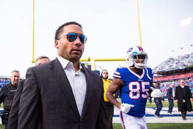 ORCHARD PARK, NY - DECEMBER 06:  Buffalo Bills general manager Doug Whaley walks off the field before the game between the Buffalo Bills and the Houston Texans on December 6, 2015 at Ralph Wilson Stadium in Orchard Park, New York.  Buffalo defeats Houston 30-21.  (Photo by Brett Carlsen/Getty Images)
