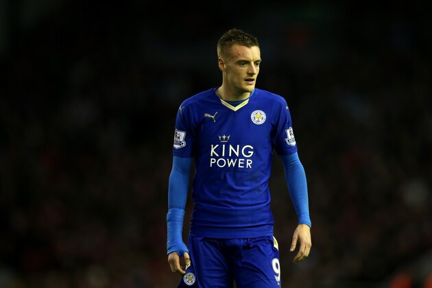LIVERPOOL, ENGLAND - DECEMBER 26:  Jamie Vardy of Leicester City looks on during the Barclays Premier League match between Liverpool and Leicester City at Anfield on December 26, 2015 in Liverpool, England.  (Photo by Chris Brunskill/Getty Images)