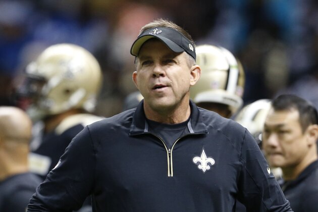 New Orleans Saints head coach Sean Payton watches warm-ups before an NFL football game against the Detroit Lions in New Orleans, Monday, Dec. 21, 2015. (AP Photo/Jonathan Bachman)