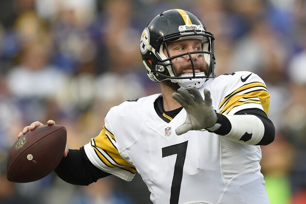 Pittsburgh Steelers quarterback Ben Roethlisberger (7) passes the ball during the second half of an NFL football game against the Baltimore Ravens in Baltimore, Sunday, Dec. 27, 2015. (AP Photo/Nick Wass)