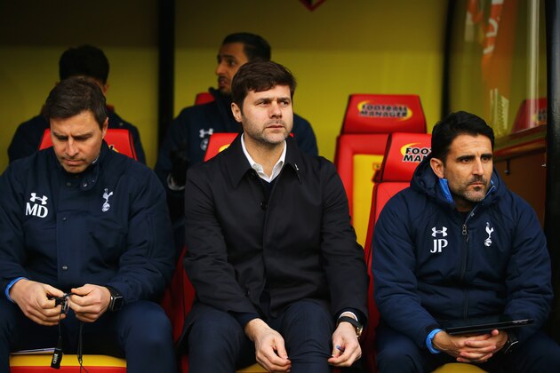 WATFORD, ENGLAND - DECEMBER 28:  Mauricio Pochettino Manager of Tottenham Hotspur looks on the Barclays Premier League match between Watford and Tottenham Hotspur at Vicarage Road on December 28, 2015 in Watford, England.  (Photo by Richard Heathcote/Getty Images)
