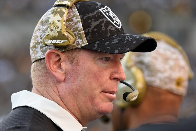 PITTSBURGH, PA - NOVEMBER 8:  Offensive coordinator Bill Musgrave of the Oakland Raiders looks on from the sideline during a game against the Pittsburgh Steelers at Heinz Field on November 8, 2015 in Pittsburgh, Pennsylvania. The Steelers defeated the Raiders 38-35. (Photo by George Gojkovich/Getty Images)