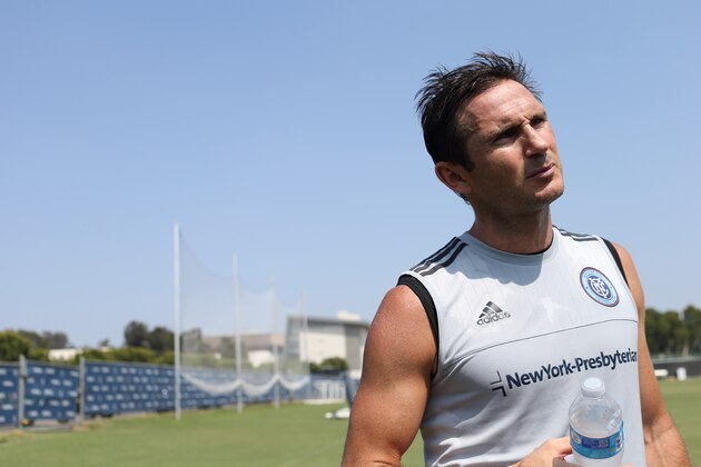 LOS ANGELES, CA - AUGUST 21:  #8 Frank Lampard during the New York City training session on August 21, 2015 in Los Angeles, California.  (Photo by Matthew Ashton - AMA/Getty Images)