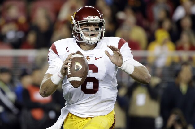 Southern California quarterback Cody Kessler (6) looks to throw against Stanford during the first half of a Pac-12 Conference championship NCAA college football game Saturday, Dec. 5, 2015, in Santa Clara, Calif. (AP Photo/Marcio Jose Sanchez)