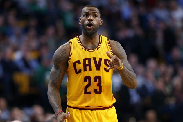 Cleveland Cavaliers' LeBron James during the second quarter of a NBA basketball game against the Boston Celtics in Boston Tuesday, Dec. 15, 2015. (AP Photo/Winslow Townson)