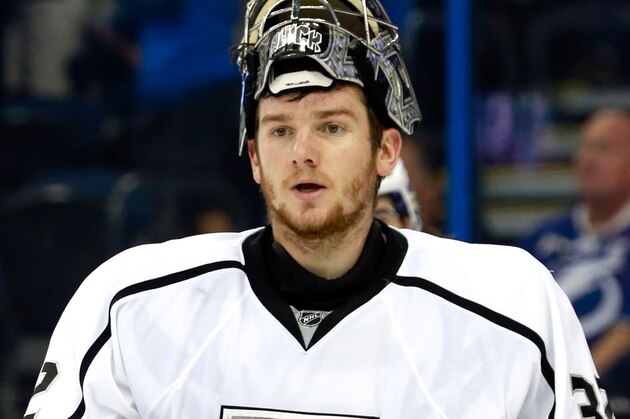 Nov 25, 2015; Tampa, FL, USA; Los Angeles Kings goalie Jonathan Quick (32) during the second period at Amalie Arena. Mandatory Credit: Kim Klement-USA TODAY Sports