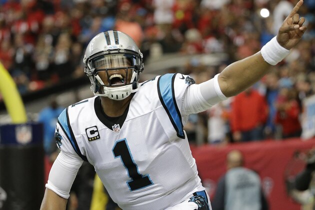 Carolina Panthers quarterback Cam Newton (1) celebrates his touchdown against the Atlanta Falcons during the first half of an NFL football game, Sunday, Dec. 27, 2015, in Atlanta. (AP Photo/David Goldman) Carolina Panthers quarterback Cam Newton (1) celebrates his touchdown against the Atlanta Falcons during the first half of an NFL football game, Sunday, Dec. 27, 2015, in Atlanta. (AP Photo/David Goldman)