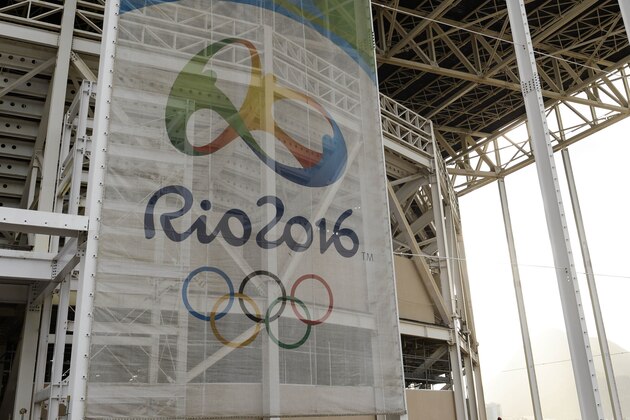 Oct 6, 2015; Rio de Janeiro, BRA; A banner on the Aquatics Stadium in the Barra Olympic Park during a venue tour in the Rio 2016 world press briefing. Mandatory Credit: Michael Madrid-USA TODAY Sports