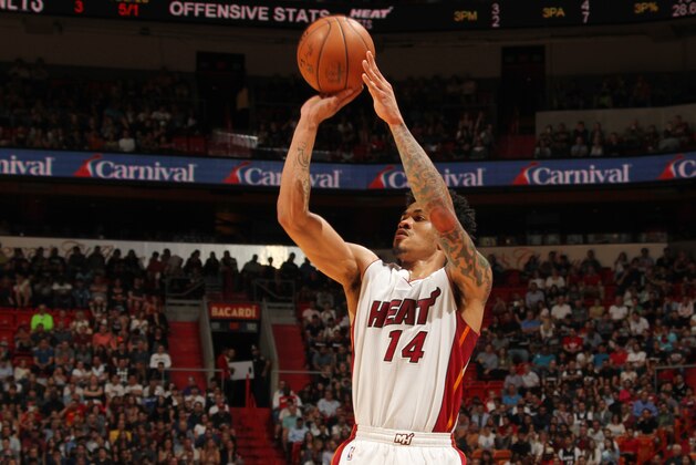 MIAMI, FL - DECEMBER 28: Gerald Green #14 of the Miami Heat shoots against the Brooklyn Nets during the game on December 28, 2015 at American Airlines Arena in Miami, Florida. NOTE TO USER: User expressly acknowledges and agrees that, by downloading and or using this Photograph, user is consenting to the terms and conditions of the Getty Images License Agreement. Mandatory Copyright Notice: Copyright 2015 NBAE (Photo by Oscar Baldizon/NBAE via Getty Images)