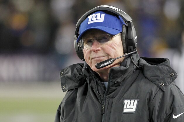 New York Giants head coach Tom Coughlin reacts on the sidelines during the second half of an NFL football game against the Minnesota Vikings, Sunday, Dec. 27, 2015, in Minneapolis. (AP Photo/Andy Clayton-King)