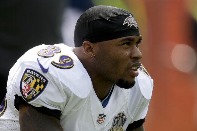Baltimore Ravens wide receiver Steve Smith waits to play during the first half of an NFL football game against the Denver Broncos Sunday, Sept. 13, 2015, in Denver. (AP Photo/Joe Mahoney)