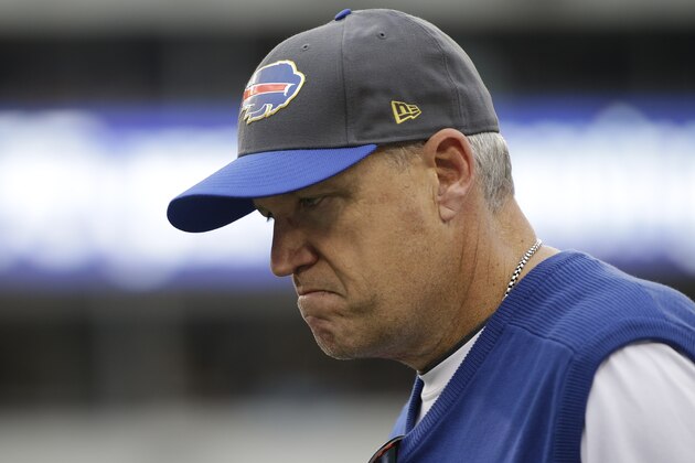 Buffalo Bills’ Rex Ryan walks off the field after the first half of an NFL football game against the Philadelphia Eagles, Sunday, Dec. 13, 2015, in Philadelphia. (AP Photo/Matt Rourke)