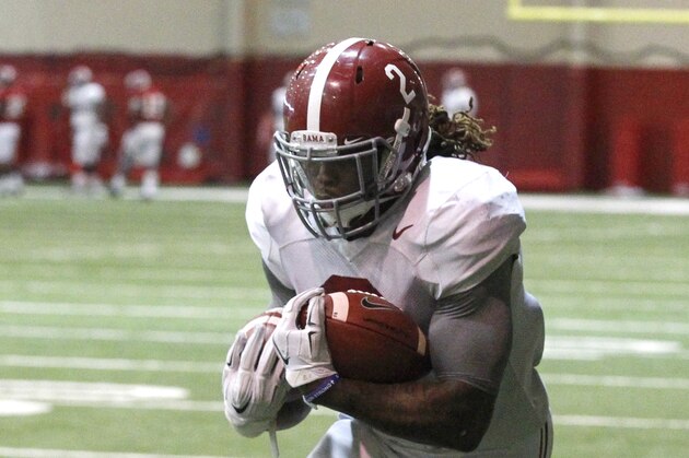 Alabama running back Derrick Henry (2) runs drills during practice for the NCAA college football Cotton Bowl, Monday, Dec. 21, 2015, in Tuscaloosa, Ala. (AP Photo/Butch Dill) Alabama running back Derrick Henry (2) runs drills during practice for the NCAA college football Cotton Bowl, Monday, Dec. 21, 2015, in Tuscaloosa, Ala. (AP Photo/Butch Dill)