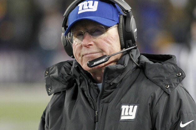 FILE - In this Sunday, Dec. 27, 2015, file photo, New York Giants head coach Tom Coughlin watches from the sidelines during the second half of an NFL football game against the Minnesota Vikings in Minneapolis. Missing the playoffs for a fourth straight season puts both 69-year-old Tom Coughlin, the NFL’s oldest coach, and general manager Jerry Reese on the firing line. The Giants have lost five of six and are assured of their third consecutive losing season. (AP Photo/Andy Clayton-King, File)