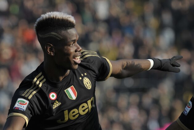 Juventus’ Paul Pogba celebrates after scoring a goal during a Serie A soccer match against Carpi, at Modena's Braglia stadium, Italy, Sunday, Dec. 20, 2015. (AP Photo/Marco Vasini)