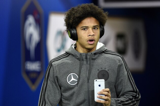 Germany's forward Leroy Sane pictured prior to a friendly international football match between France and Germany ahead of the Euro 2016, on November 13, 2015 at the Stade de France stadium in saint-Denis, north of Paris.  AFP PHOTO / FRANCK FIFE        (Photo credit should read FRANCK FIFE/AFP/Getty Images)