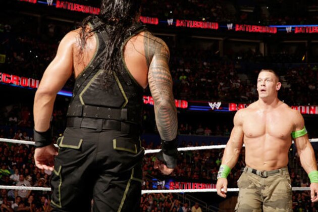 WWE wrester Sting punches his opponent Triple H at Wrestlemania XXXI, on Sunday, March 29, 2015 in Santa Clara, CA. 2015 marks the first year Wrestlemania will be held in the San Francisco Bay Area, being made available to viewers in 177 countries via the WWE Network. (Don Feria/AP Images for WWE)