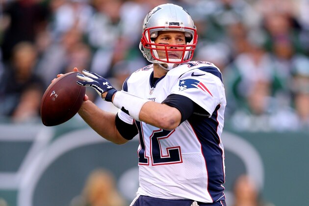 New England Patriots quarterback Tom Brady (12) drops back to pass against the New York Jets during an NFL game at MetLife Stadium in East Rutherford, N.J. on Sunday, Dec. 27, 2015. (AP Photo/Brad Penner)