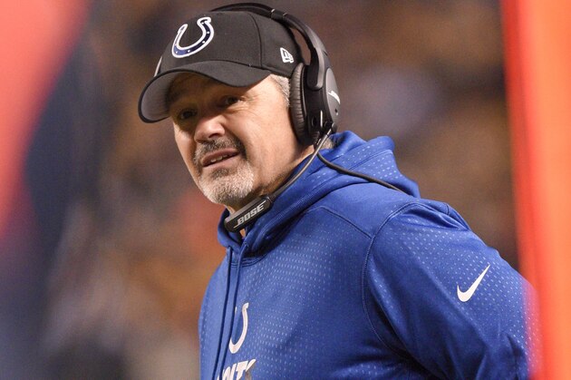 Indianapolis Colts head coach Chuck Pagano stands on the sidelines during the first half of an NFL football game against the Pittsburgh Steelers, Sunday, Dec. 6, 2015, in Pittsburgh. (AP Photo/Don Wright)