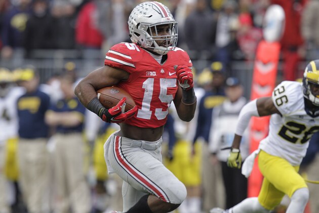 Ohio State running back Ezekiel Elliott plays against Michigan during an NCAA college football game Saturday, Nov. 29, 2014, in Columbus, Ohio. (AP Photo/Jay LaPrete)
