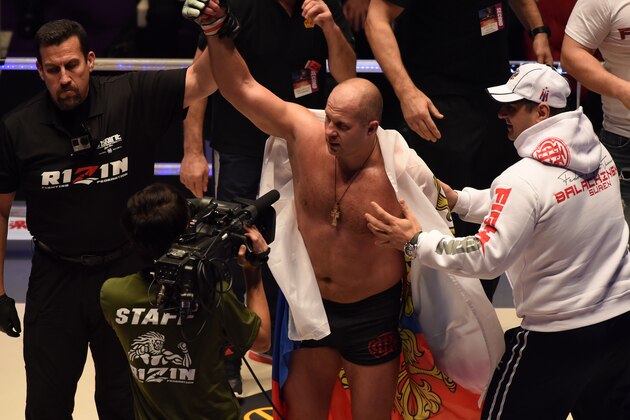 SAITAMA, JAPAN - DECEMBER 31:  Fedor Emelianenko of Russia celebrates his victory   in the bout Rizin Fighting World Grand Prix against Singh Jaideep of India during the Rizin Iza Saltation at Saitama Super Arena on December 31, 2015 in Saitama, Japan.  (Photo by Etsuo Hara/Getty Images)
