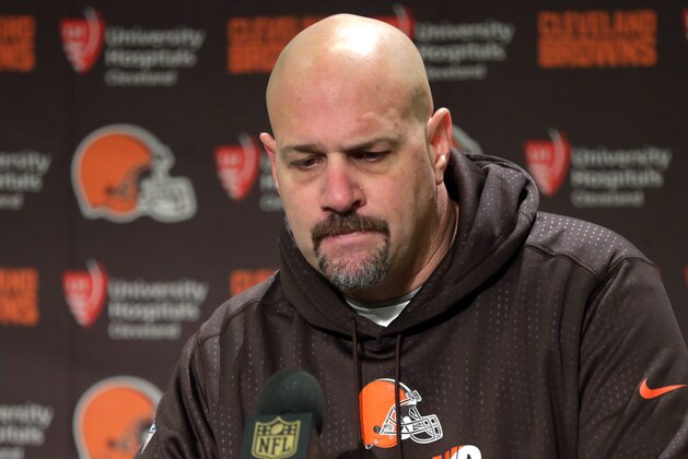 Cleveland Browns head coach Mike Pettine speaks with members of the media after an NFL football game against the Seattle Seahawks, Sunday, Dec. 20, 2015, in Seattle. The Seahawks won 30-13. (AP Photo/Scott Eklund)