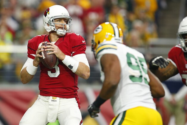 Arizona Cardinals quarterback Carson Palmer (3) looks to throw a pass against the Green Bay Packers during an NFL football game, Sunday, Dec. 27, 2015, in Glendale, Ariz. (Jeff Haynes/AP Images for Panini)