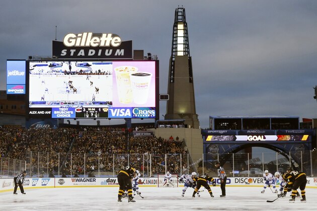 The Montreal Canadiens play the Boston Bruins during the third period of the NHL Winter Classic hockey game at Gillette Stadium in Foxborough, Mass., Friday, Jan. 1, 2016. The Canadiens won 5-1. (AP Photo/Michael Dwyer)