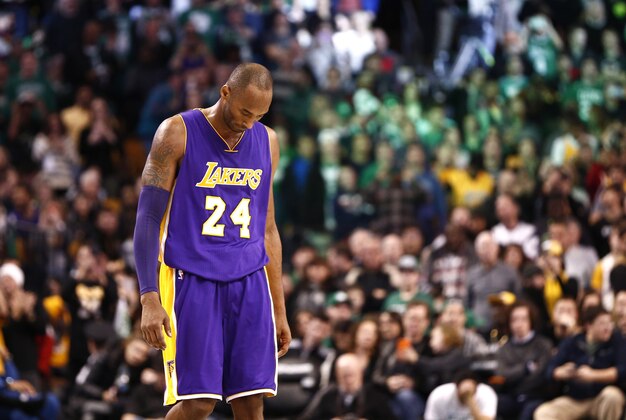 Dec 30, 2015; Boston, MA, USA; Los Angeles Lakers forward Kobe Bryant (24) walks off the court during the second half of a game against the Boston Celtics at TD Garden. Mandatory Credit: Mark L. Baer-USA TODAY Sports