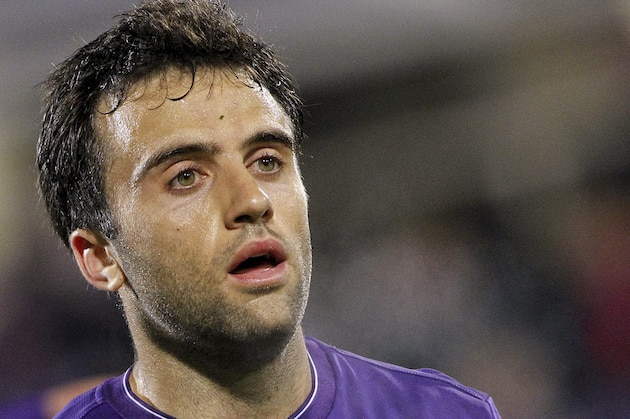 Fiorentina's Giuseppe Rossi walks on the pitch during the Europa League match between Fiorentina and Belenenses, at the Artemio Franchi stadium in Florence, Italy, Thursday, Dec. 10, 2015. (AP Photo/Fabrizio Giovannozzi)