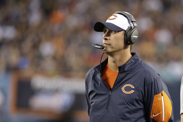 ADVANCE FOR SUNDAY, DEC. 6 AND THEREAFTER - In this photo taken Aug. 13, 2015 Chicago Bears offensive coordinator Adam Gase watches during the first half of an NFL preseason football game against the Miami Dolphins in Chicago. With increasing frequency, NFL teams are throwing screen passes, to running backs, yes, but also to tight ends or wide receivers , in an effort to get easy gains and, occasionally, break long ones. There are about 1 1/2 more completed screens per game this season than just five years ago, according to STATS.  (AP Photo/Nam Y. Huh)